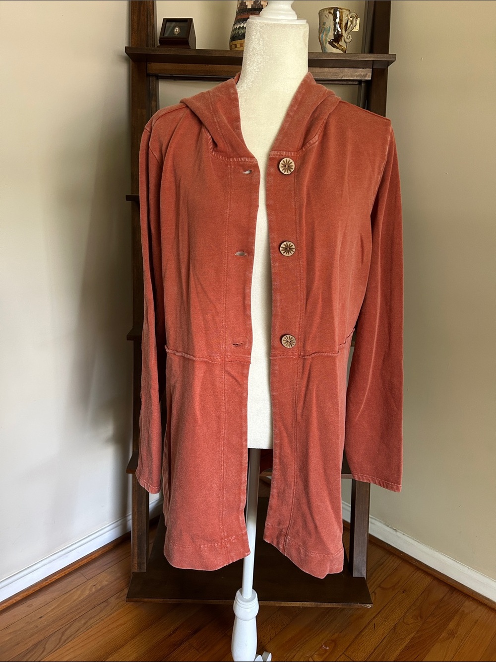 Coldwater Creek Rust Brown Hooded Long Cardigan - Picture 3 of 6